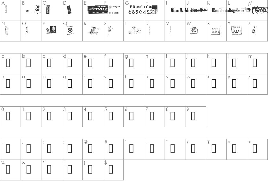 Dead Letter Office Seventeen font character map preview