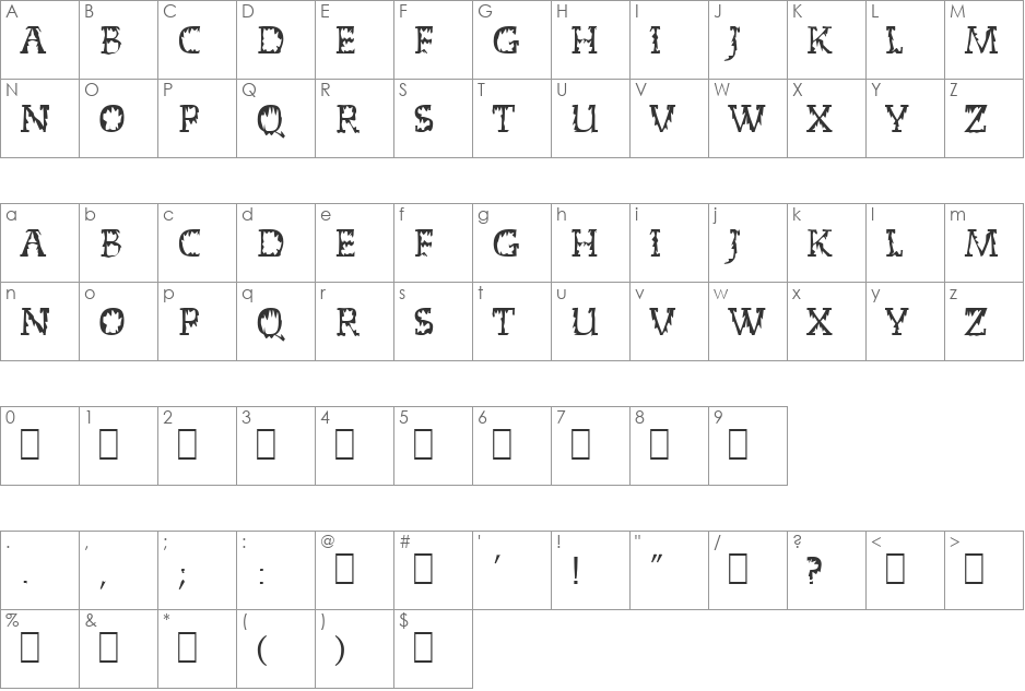 Dead World font character map preview