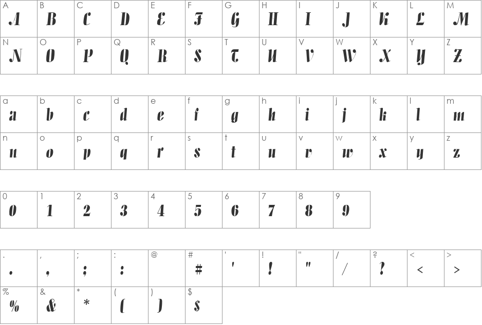 Allegro font character map preview