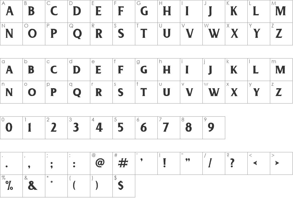 Deadhead Rough font character map preview