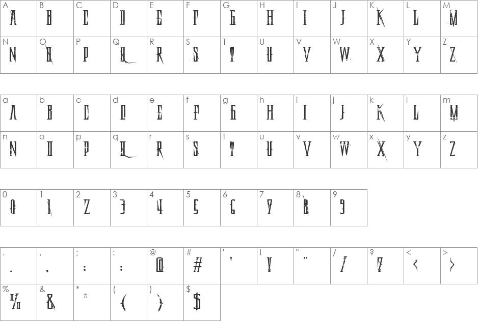 Deadly Black Chain font character map preview