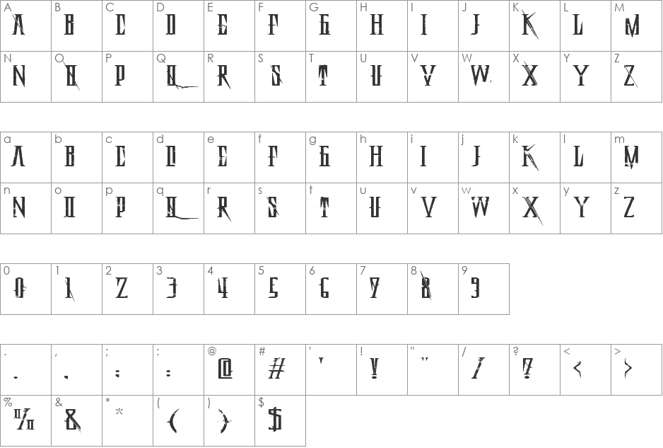 Deadly Black Chain Extended font character map preview