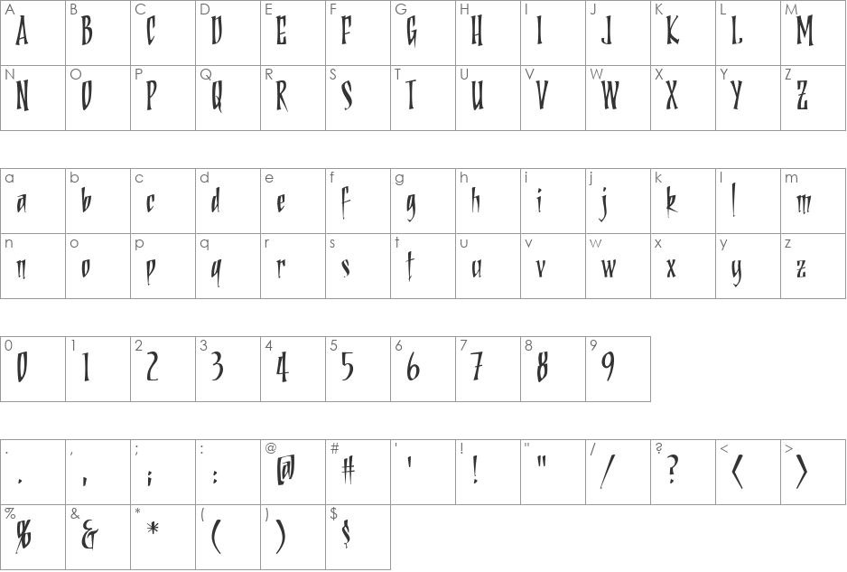DeadRinger BB font character map preview