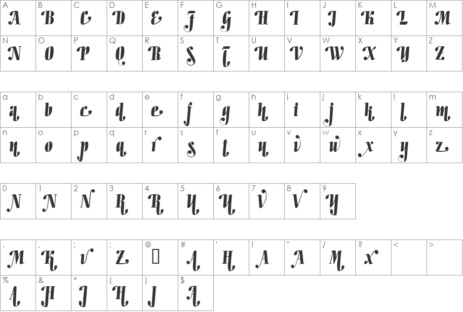 Allegro Swashes font character map preview