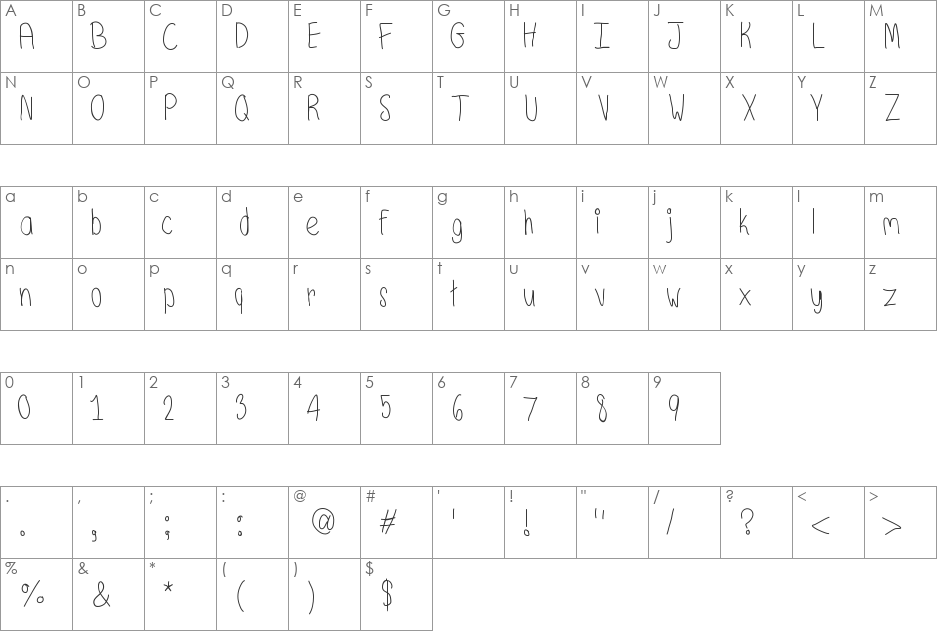 DearDiary font character map preview