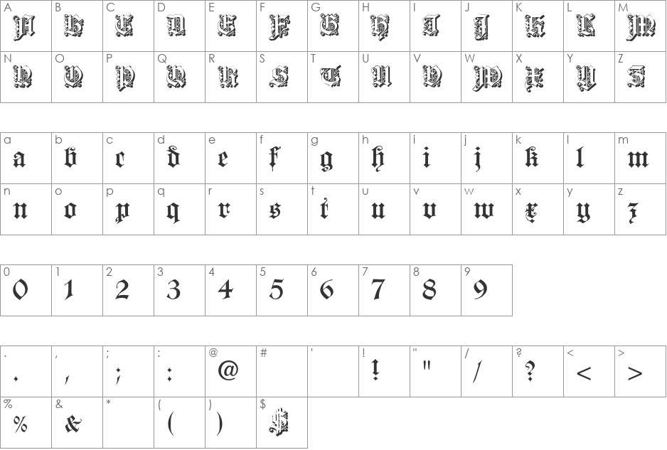 Dearest font character map preview