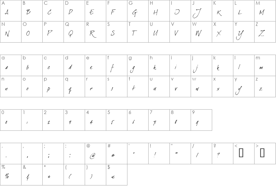 dearJoe font character map preview