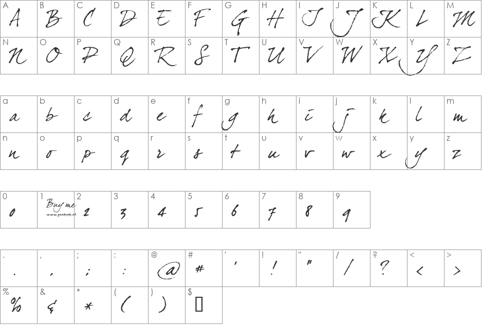 dearJoe four font character map preview