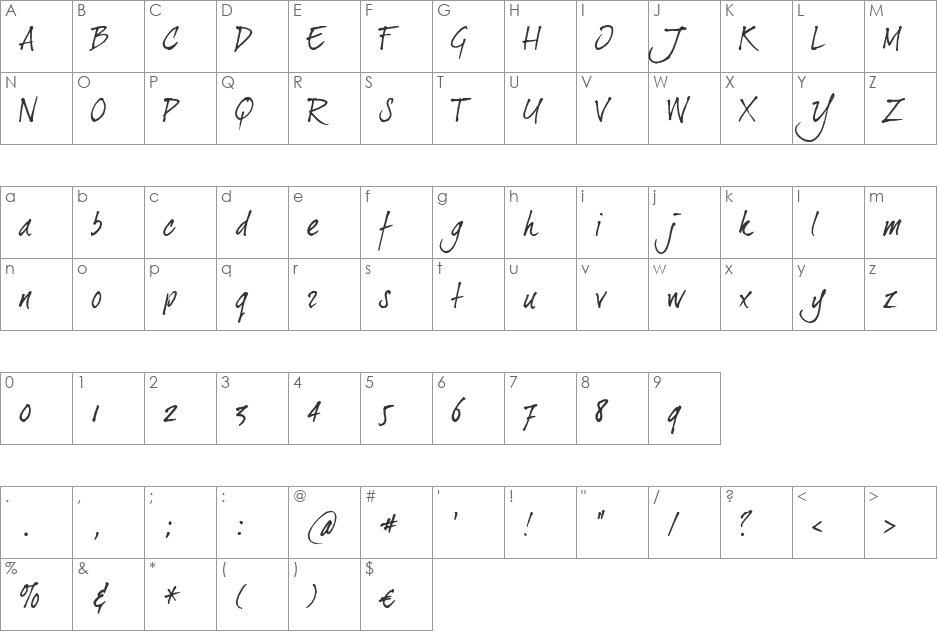 dearJoe II font character map preview
