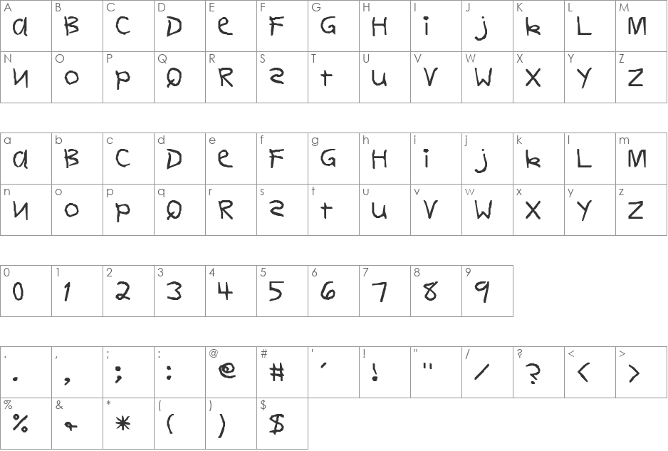DearTeacher-Nor font character map preview