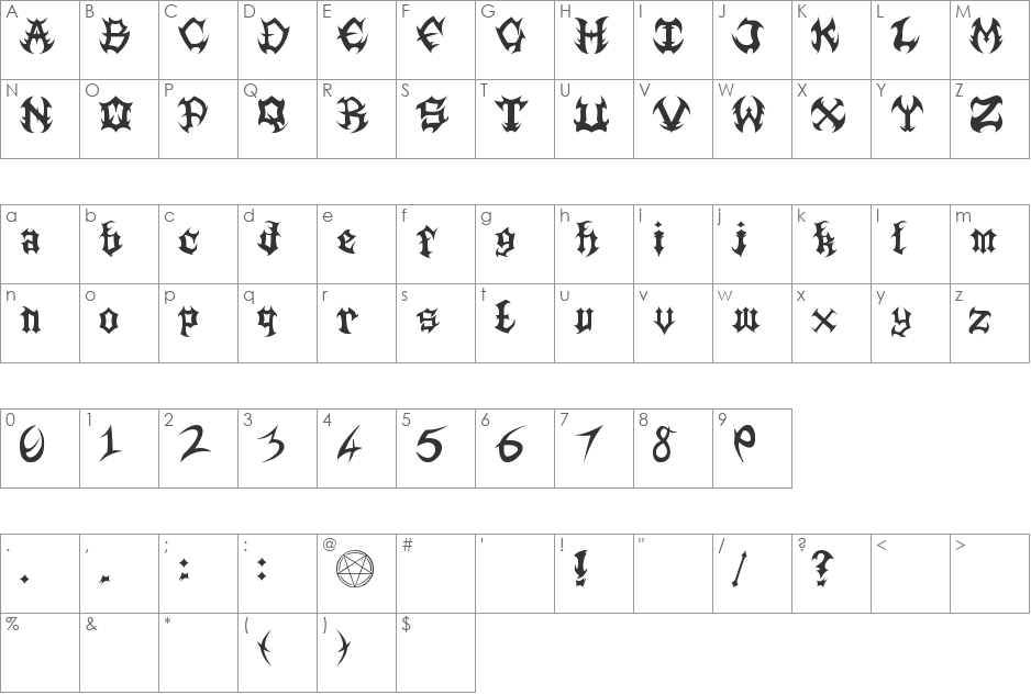 Death Metal font character map preview