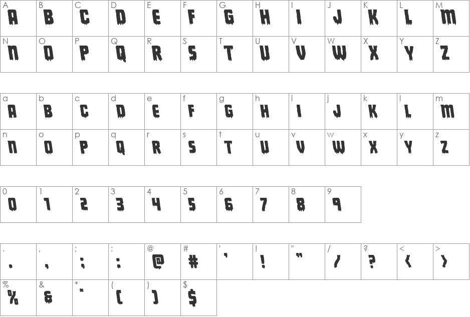 Deathblood Leftalic font character map preview