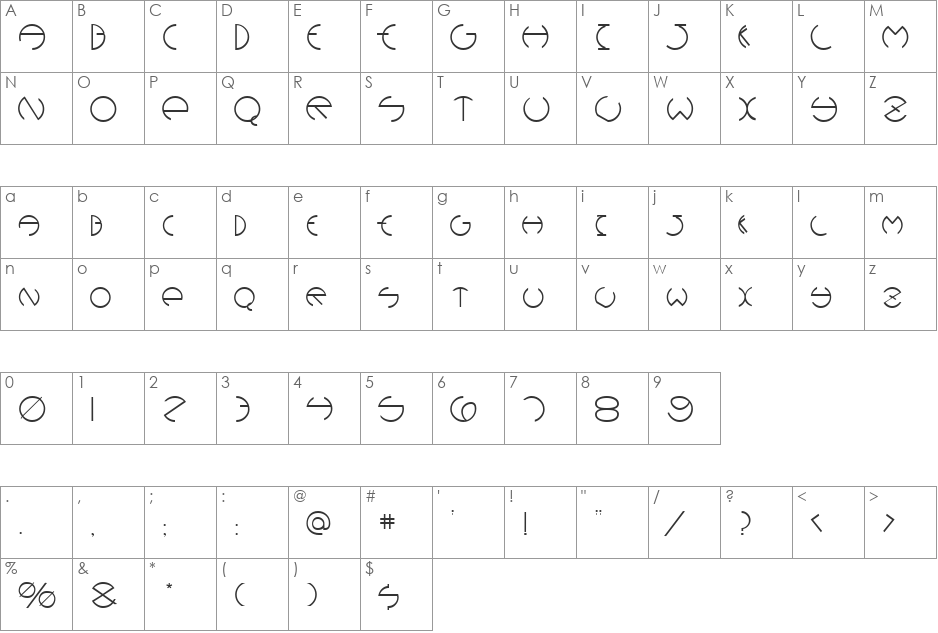 Debevic font character map preview