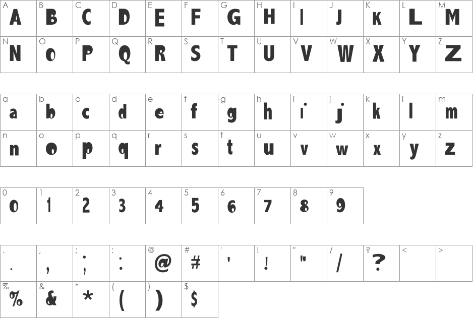 Abadi MT Condensed Extra Bold font character map preview