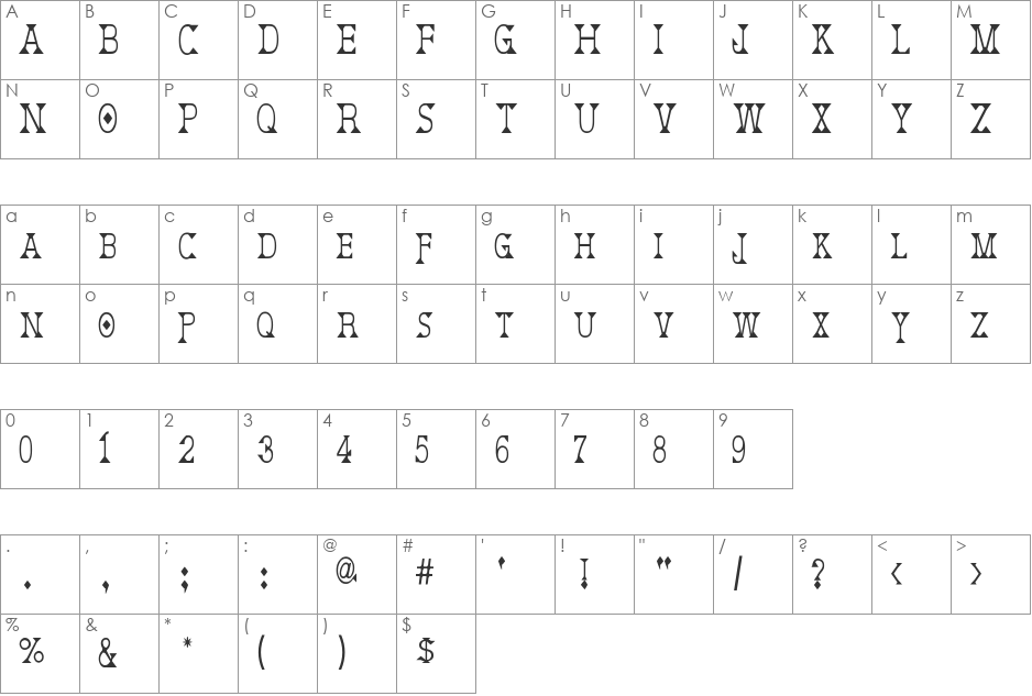 Deborah Condensed font character map preview