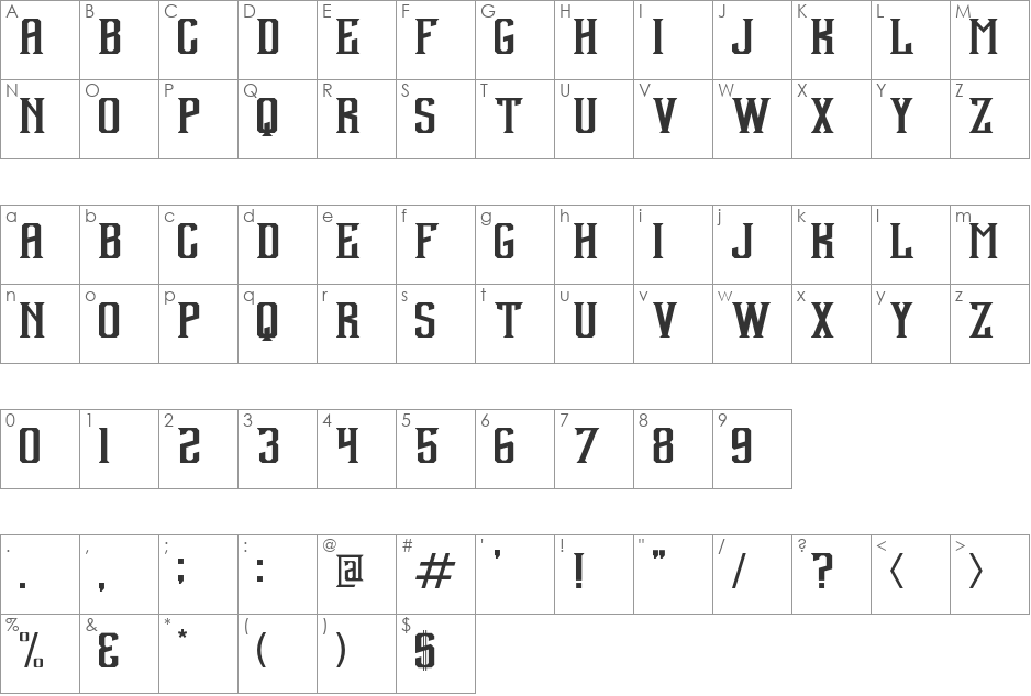 Debute font character map preview