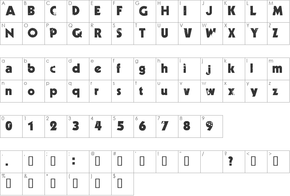 Decade font character map preview