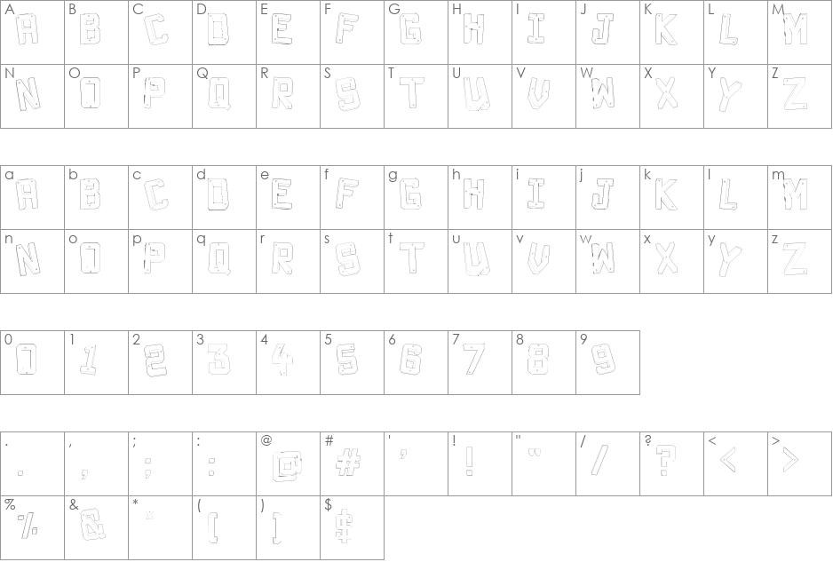 Decade 3d font character map preview