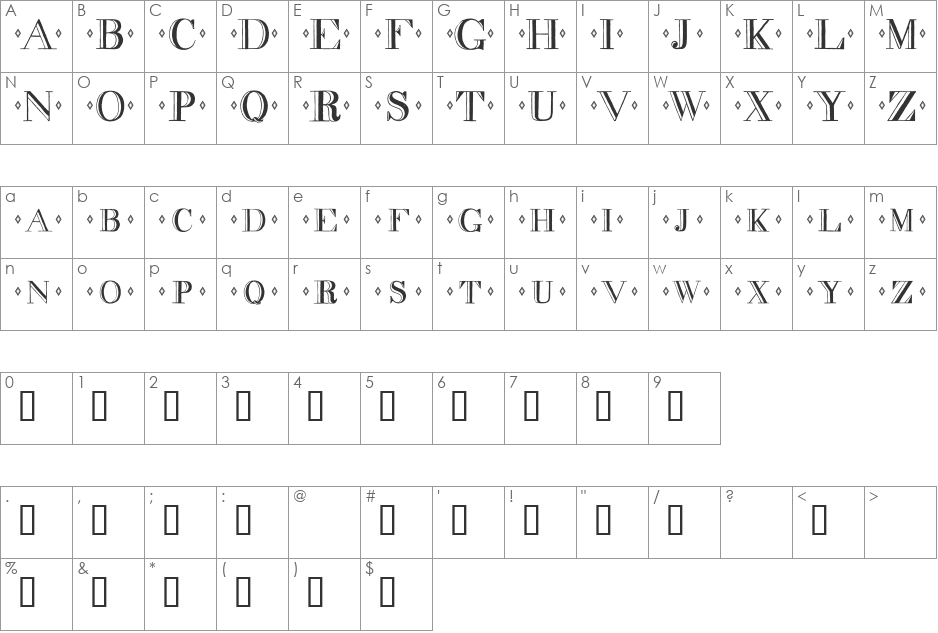 decadence font character map preview