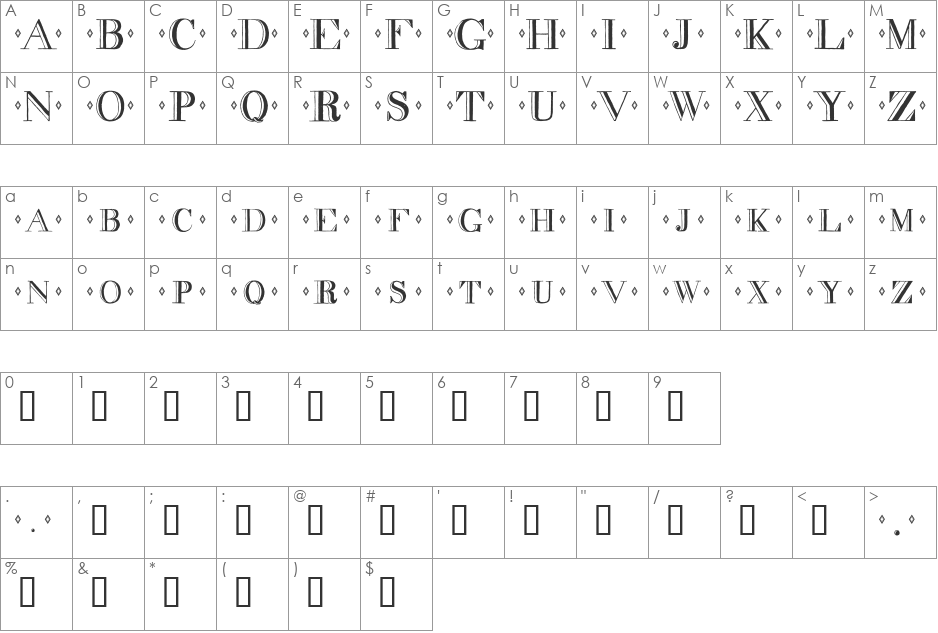 decadence itd condensed font character map preview