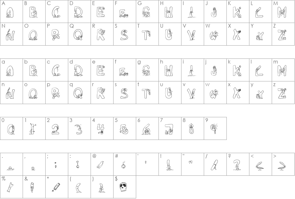 DeCAPitated font character map preview