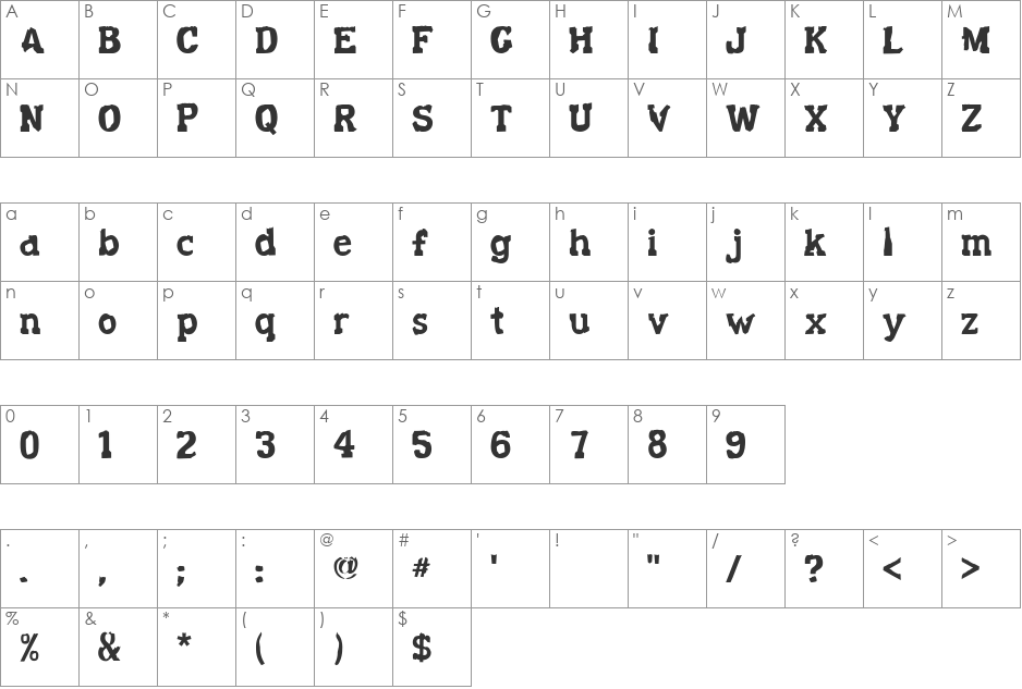 Decaying Kuntry font character map preview