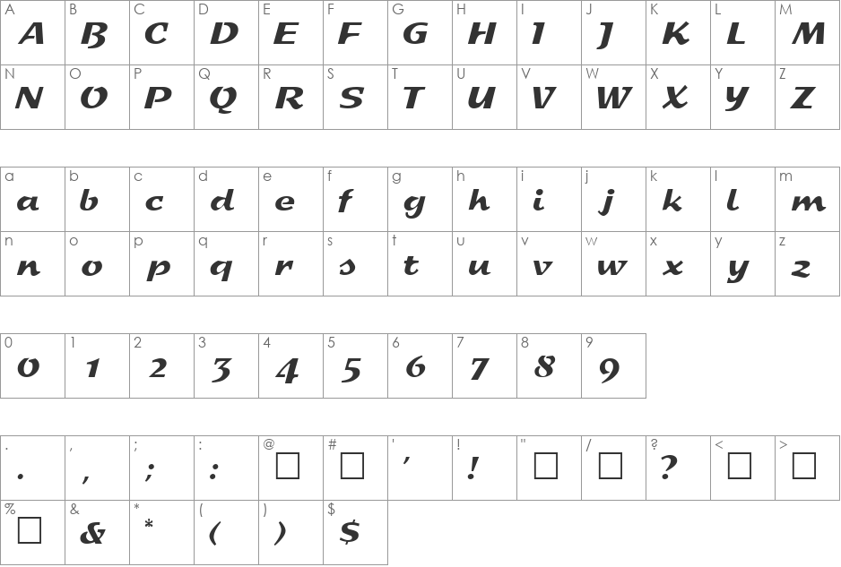 DeccaDisplaySSK font character map preview