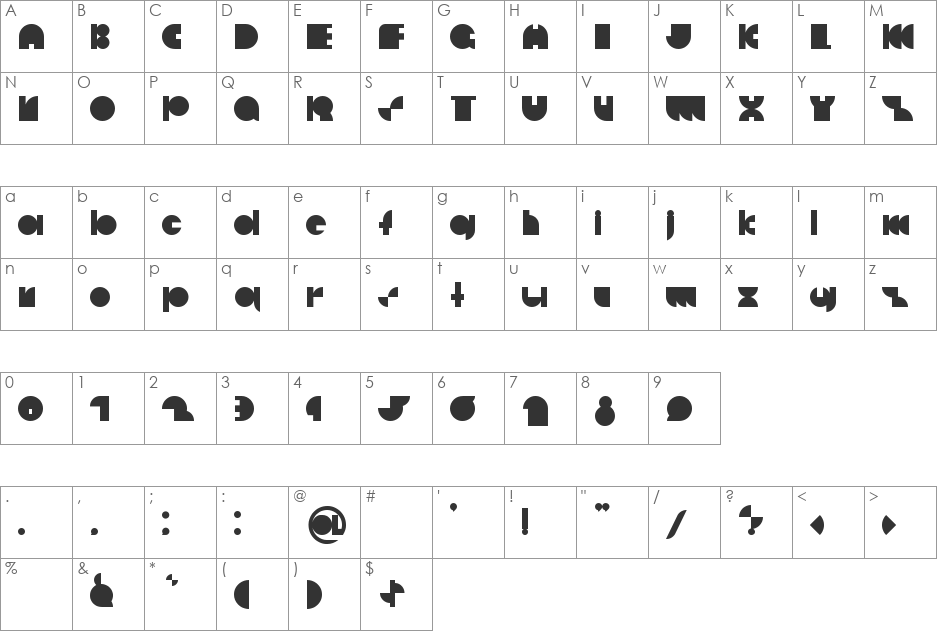 deccodisco font character map preview