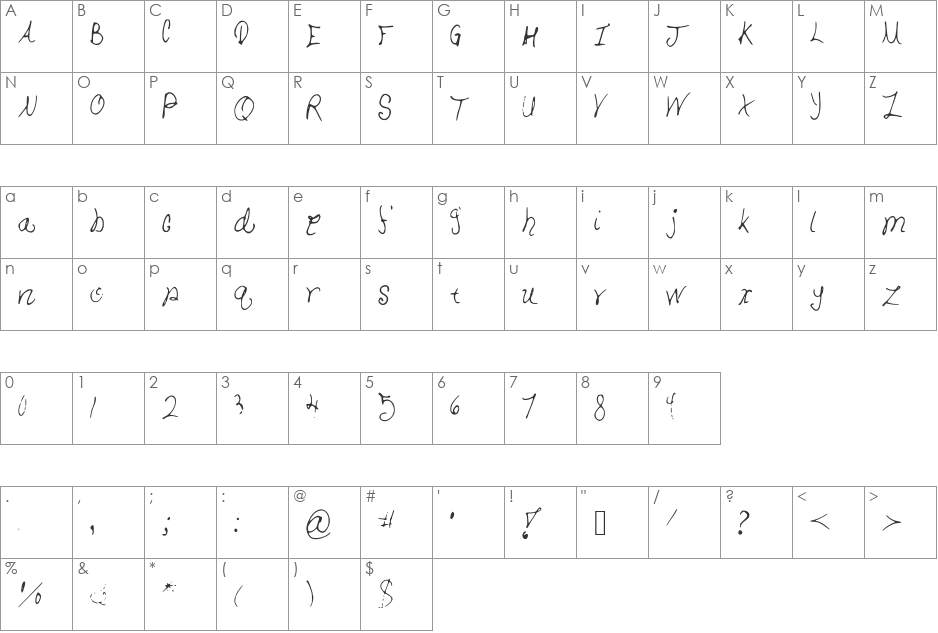 DecemberDear font character map preview