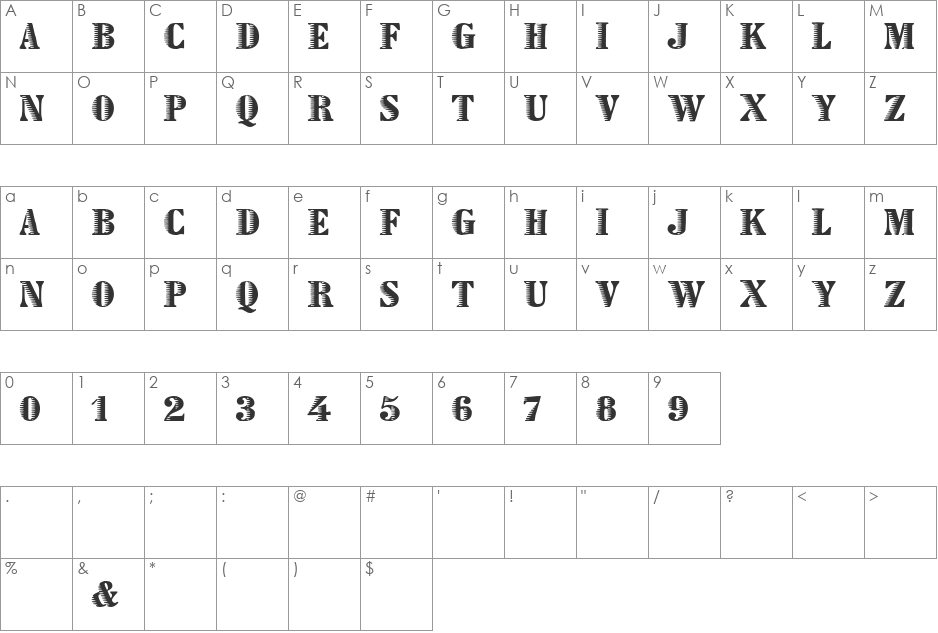 Declared font character map preview