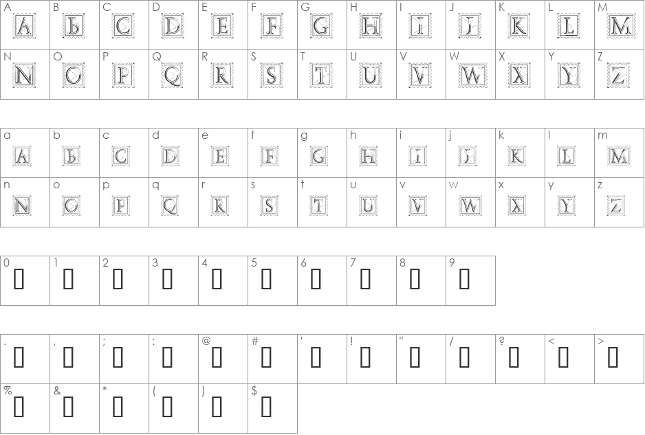 Deco Stamp font character map preview