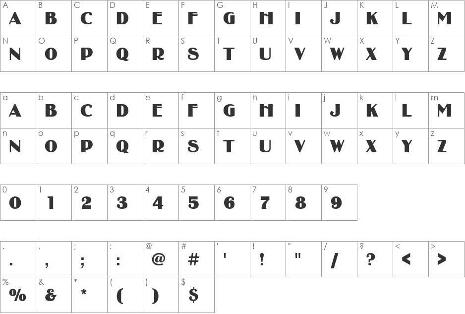 Deco-B730 font character map preview
