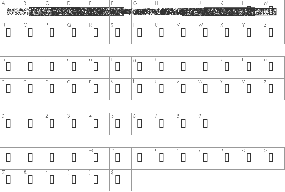 DecoBorders font character map preview