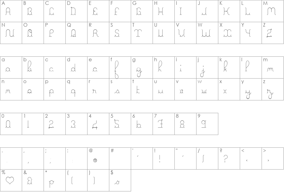 A La Nage font character map preview