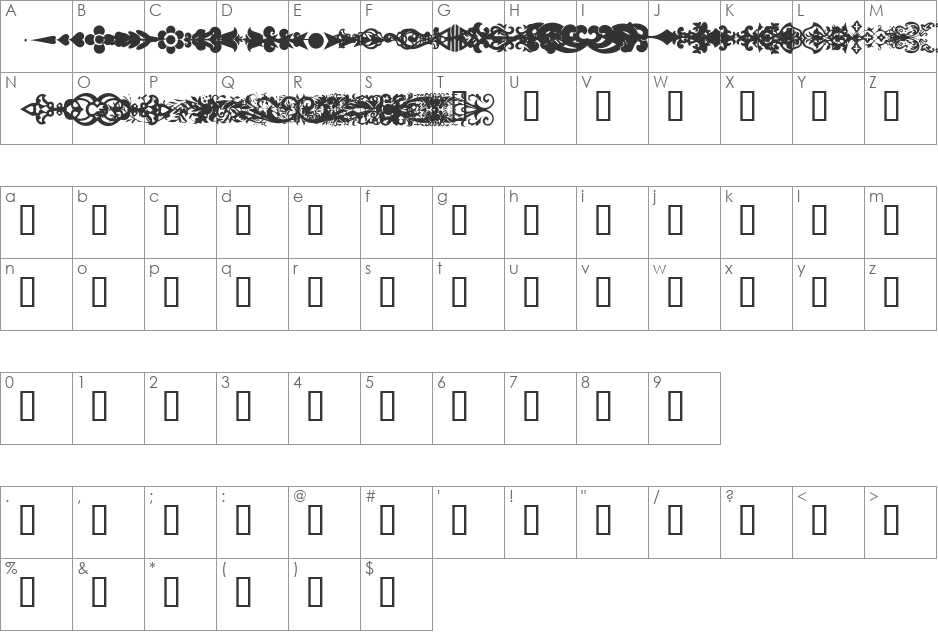 DecoDividers font character map preview