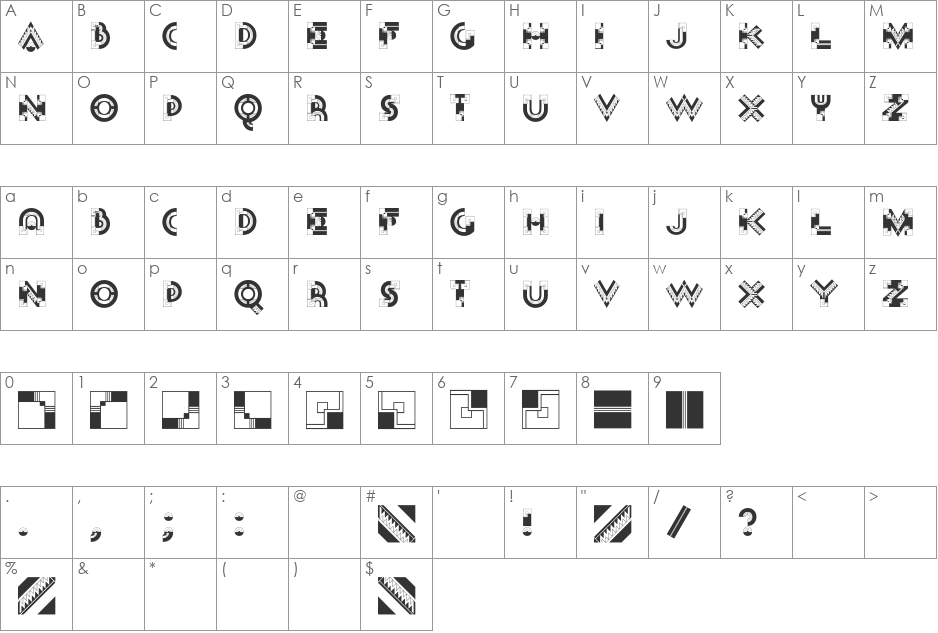 DecoInitials font character map preview