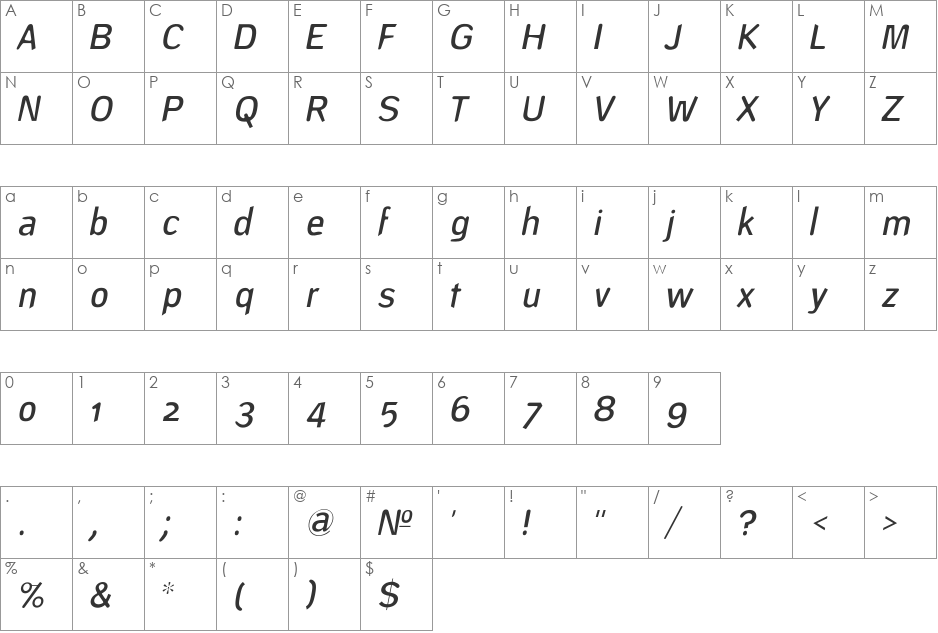 DeconStruct-LightOblique font character map preview