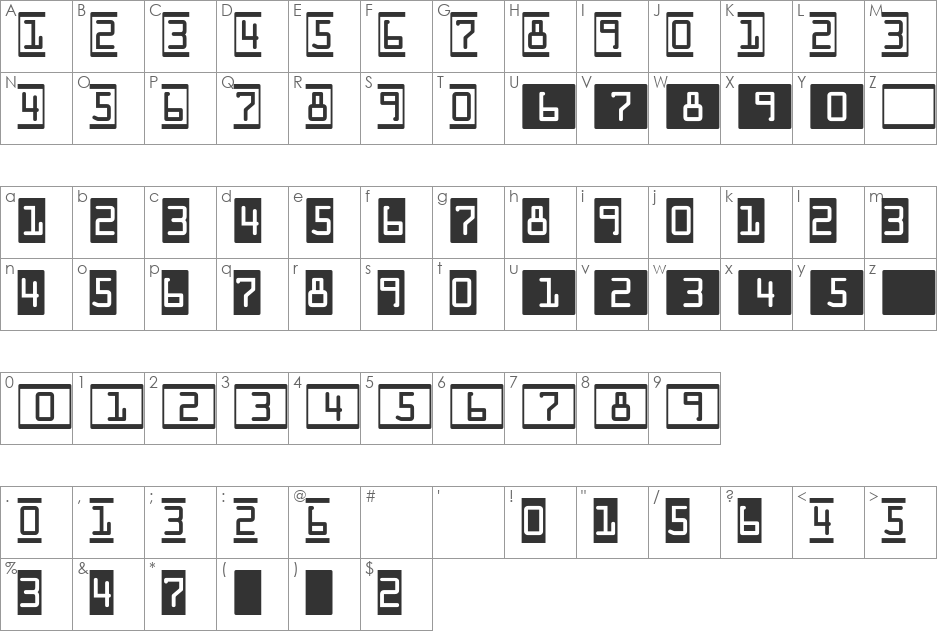 DecoNumbers LH OCRA font character map preview