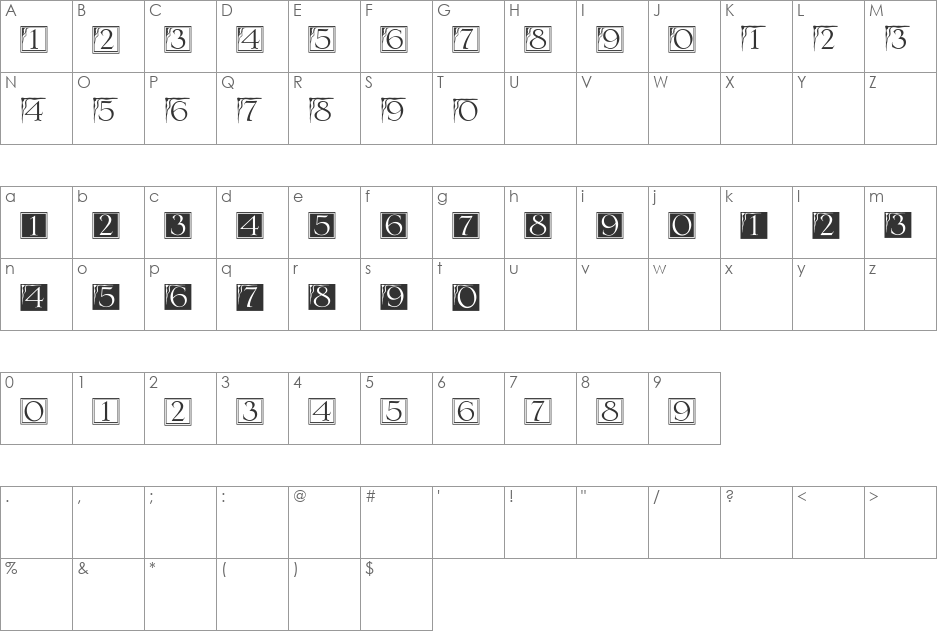 DecoNumbers LH Serlio font character map preview