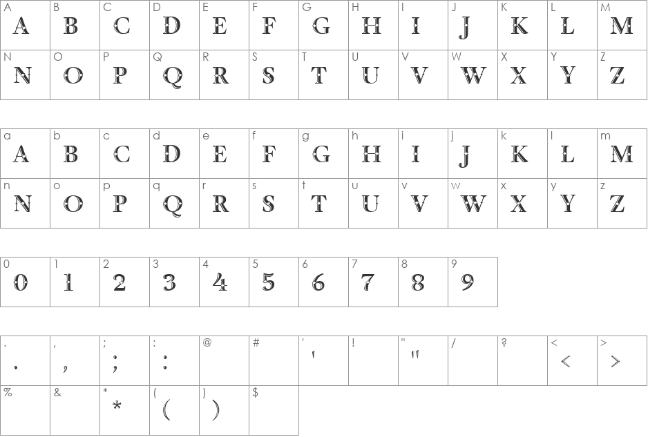 Decor Initial font character map preview