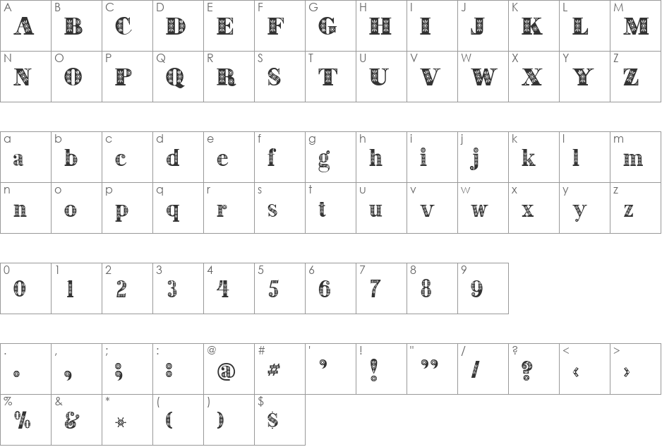 Decorative font character map preview