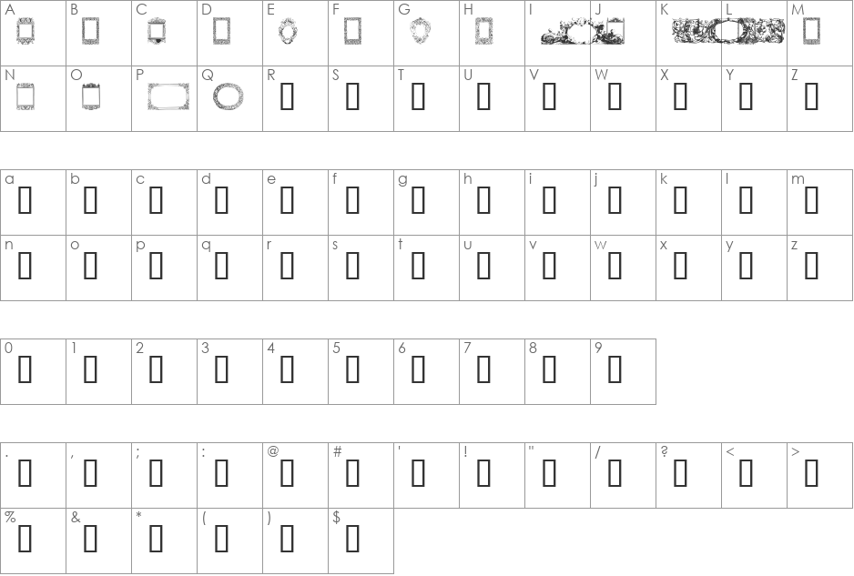 Decorative Ornamental font character map preview