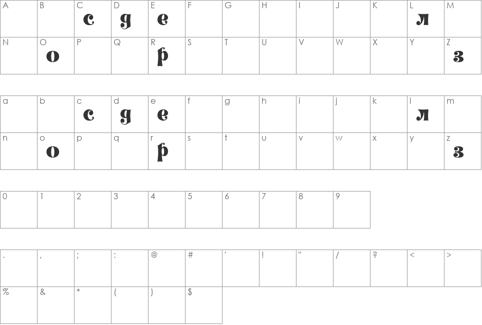 Decorlz font character map preview