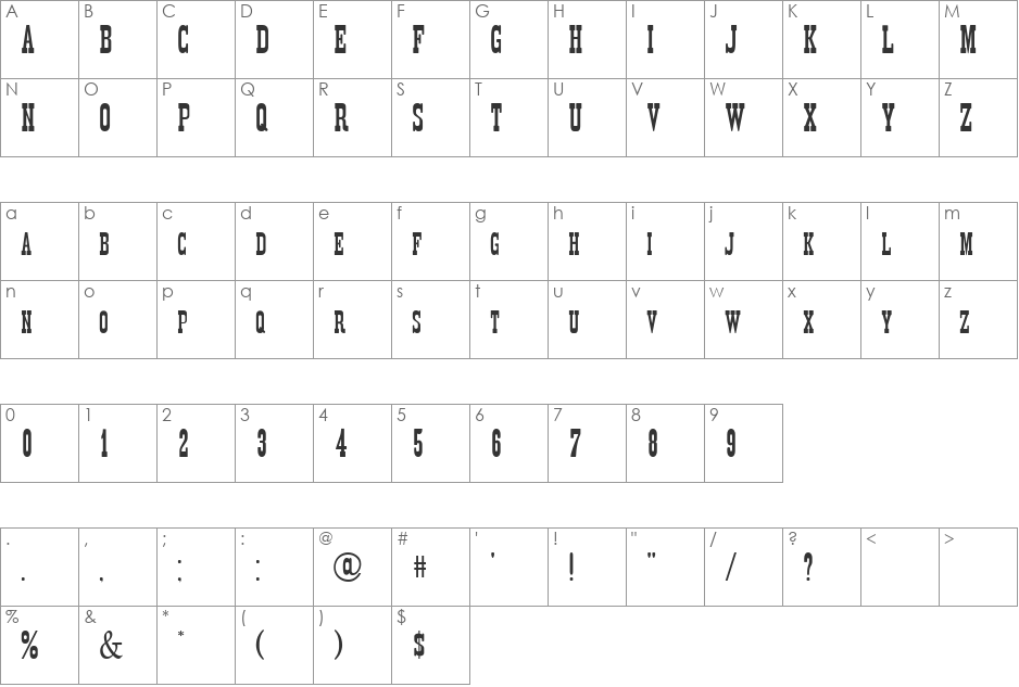 Decree Narrow font character map preview