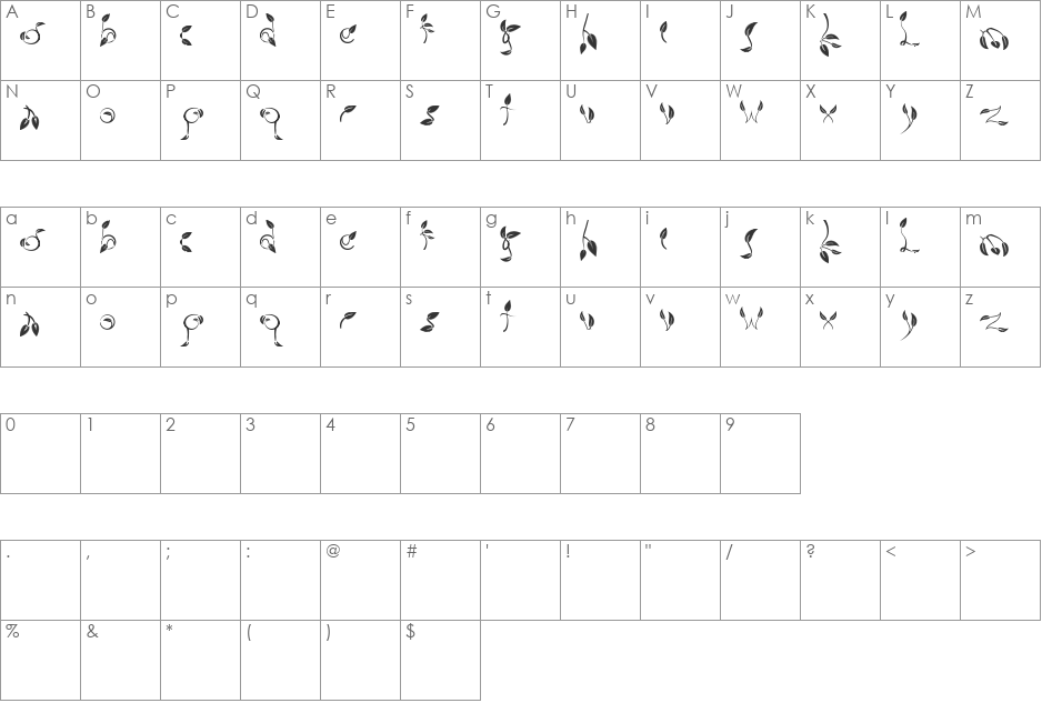 dedaun font character map preview