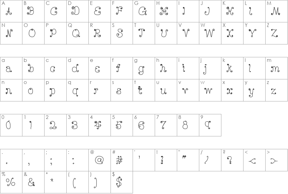 DeeDeeScribble font character map preview