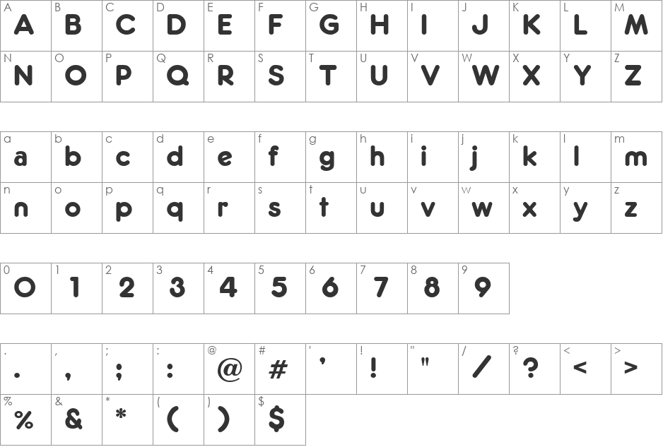 Allgemeine font character map preview
