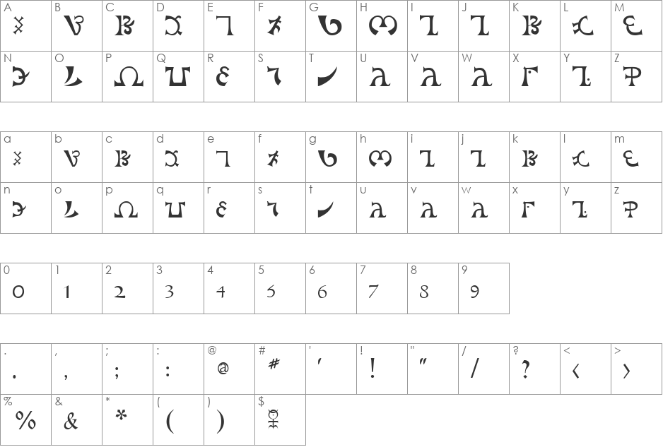 DEEnoch font character map preview