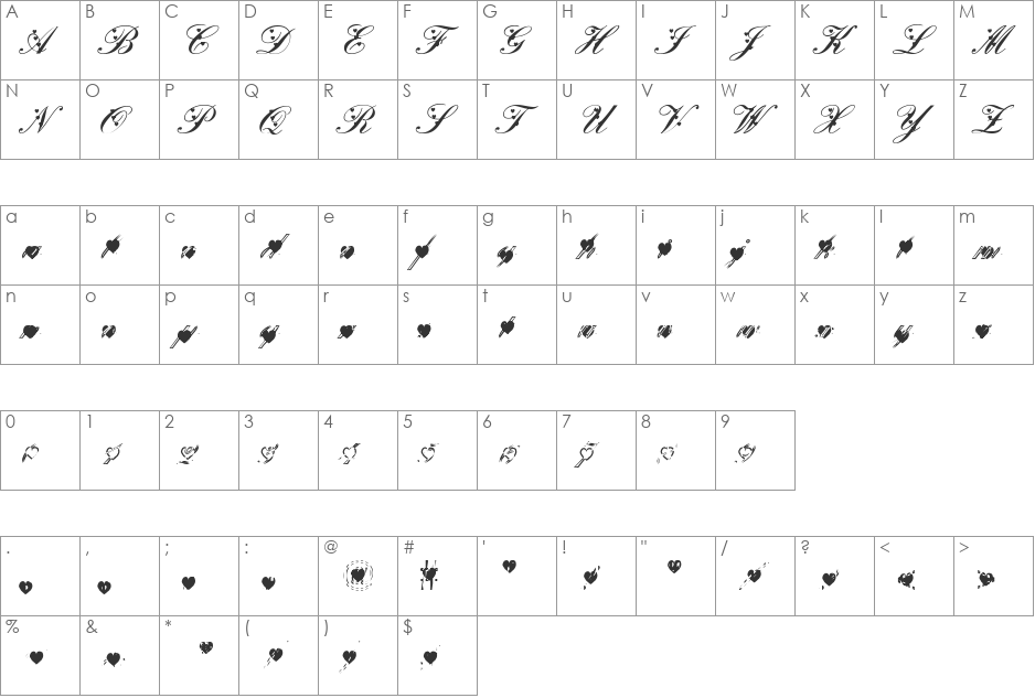 Deep Lov font character map preview