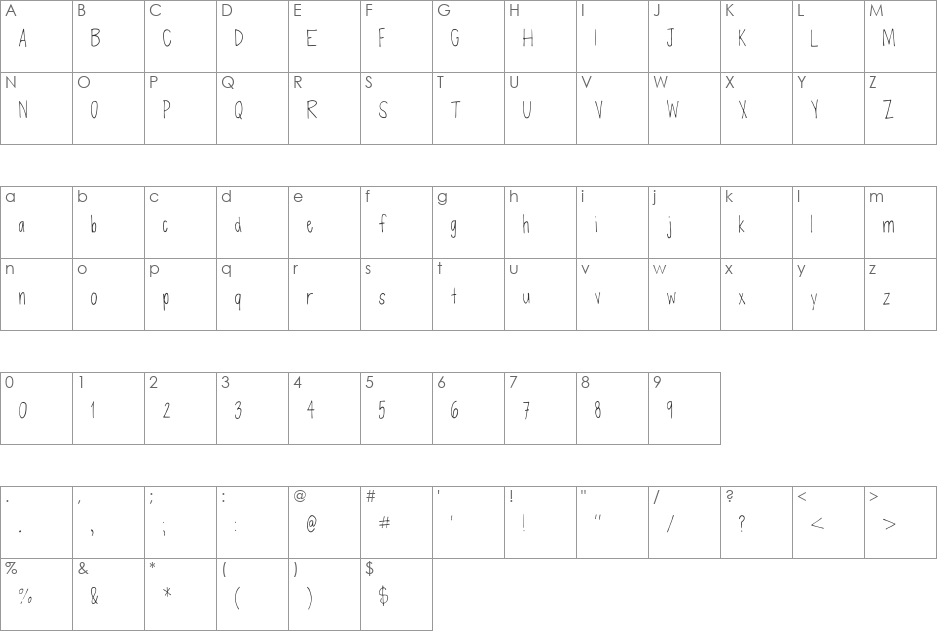 Defenseless font character map preview